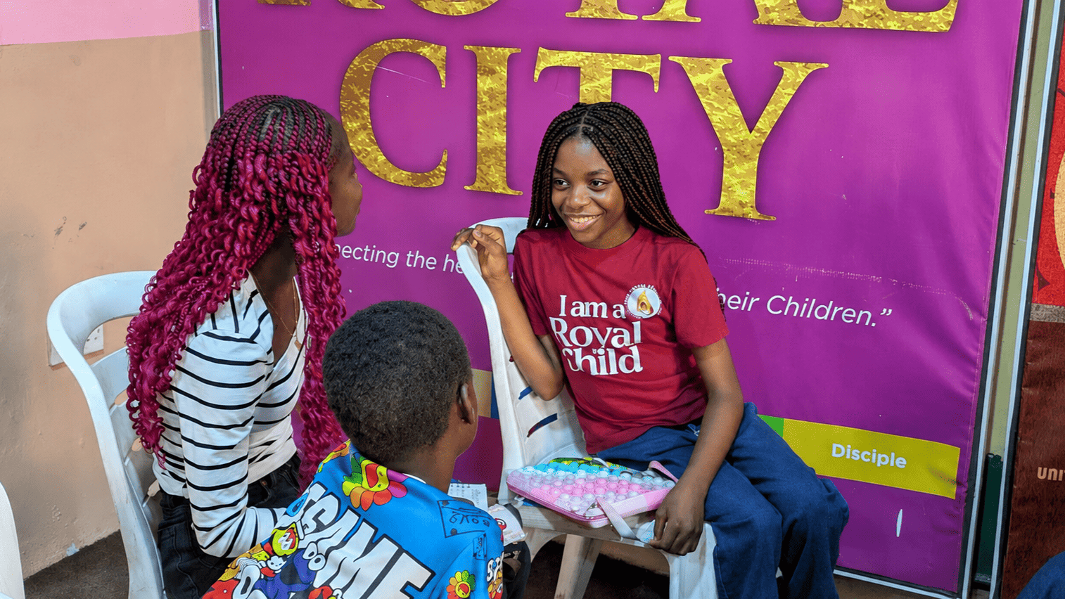 Teachers and children at Royal City